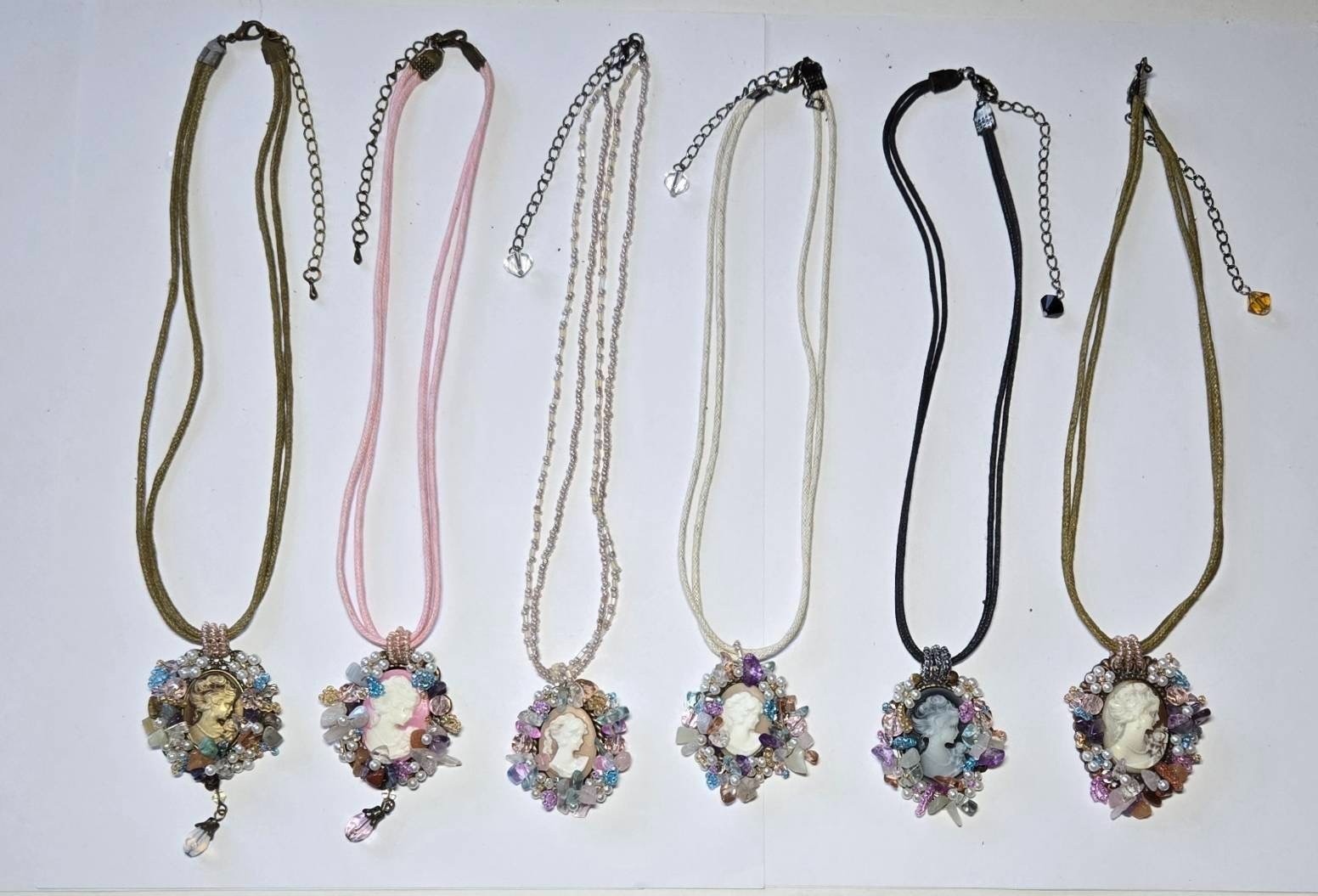 Cameo Necklace Wholesale Lot of 6 Vintage Beaded Victorian Style Beaded Jewelry