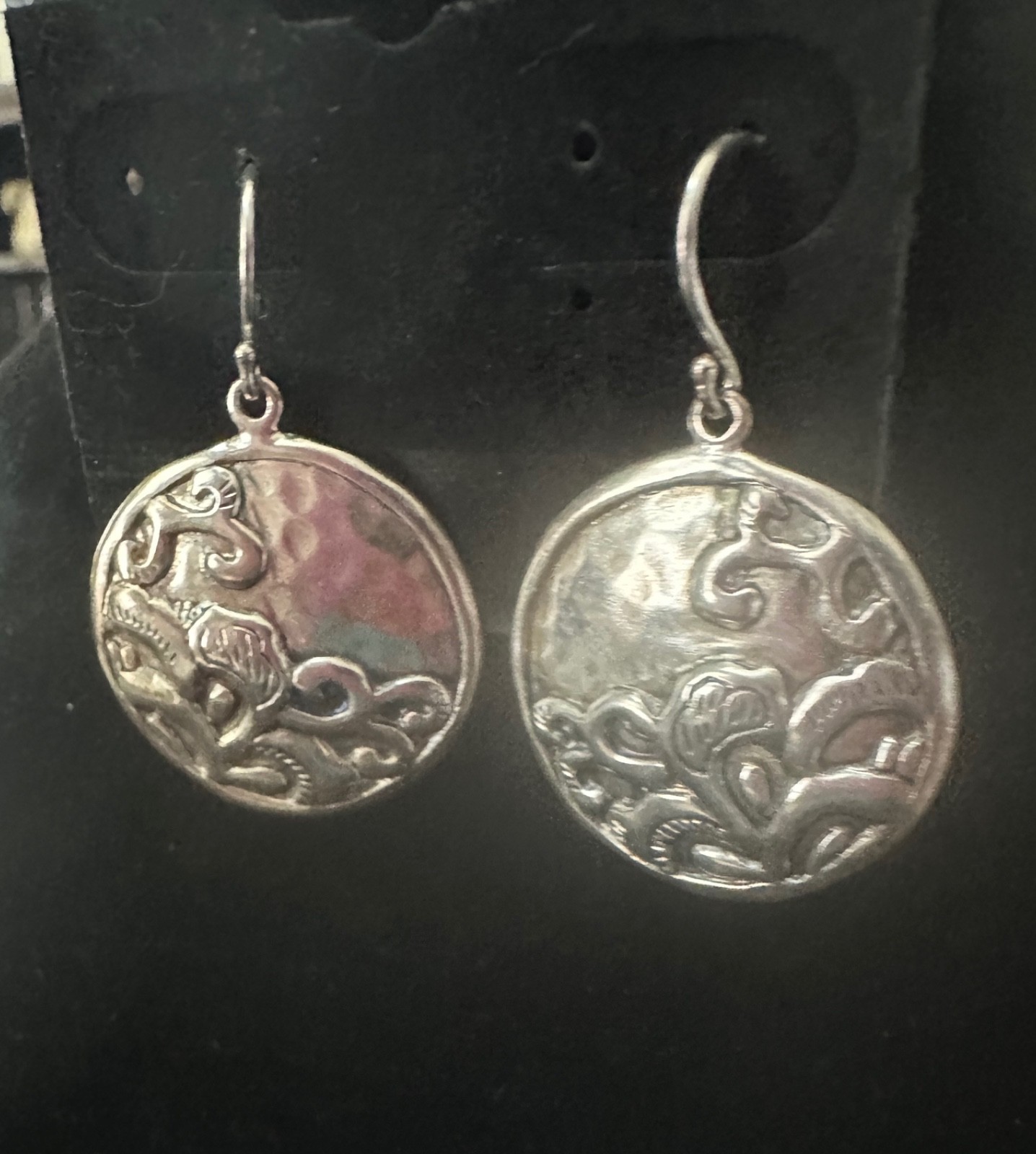 SILPADA Round “TIDAL WAVE” Disc EMBOSSED Earrings Hammered .925 Sterling Silver