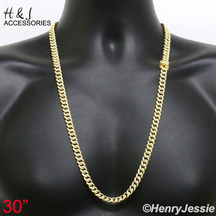 925 STERLING SILVER 18″-30″X8MM GOLD PLATED MIAMI CUBAN CZ NECKLACE*GN11