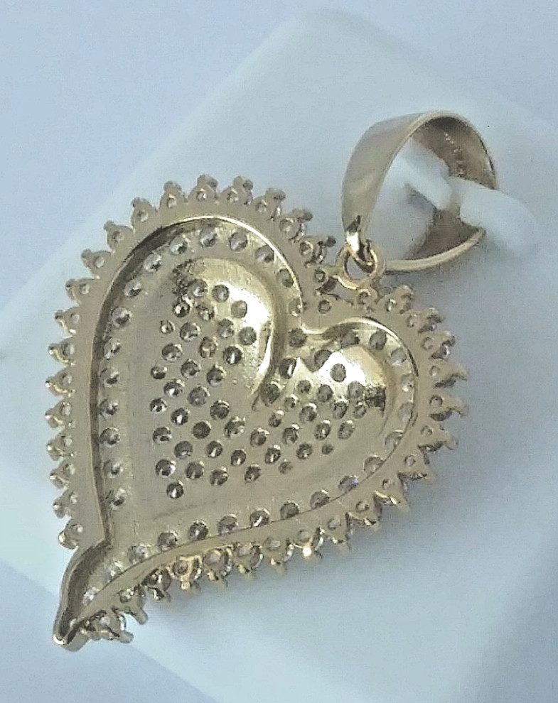 925 STERLING SILVER MICRO-PAVE CZ HEART PENDANT for necklace GOLD PLATED 30x23mm