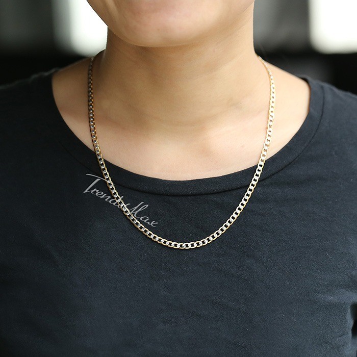 Womens Mens 4mm Diamond-Cut Curb Cuban Link Gold Plated Chain Necklace 8″-36″