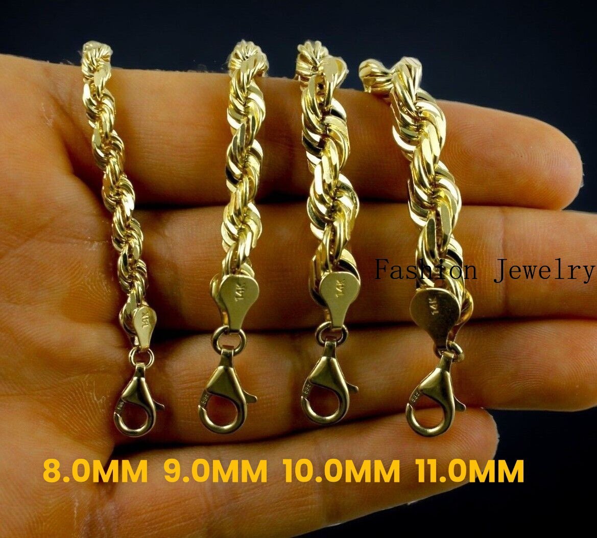 14K Yellow Gold Rope Chain Necklace Diamond Cut Real Gold 1mm-10mm 16″-30″
