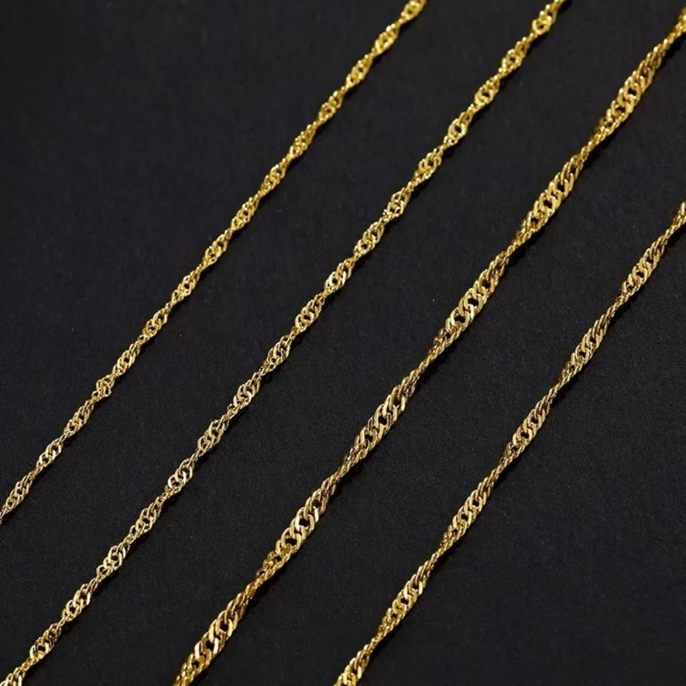 Hip Hop Stainless Steel Water Wave Chain Necklace Retro Gold Color Men Clavicle