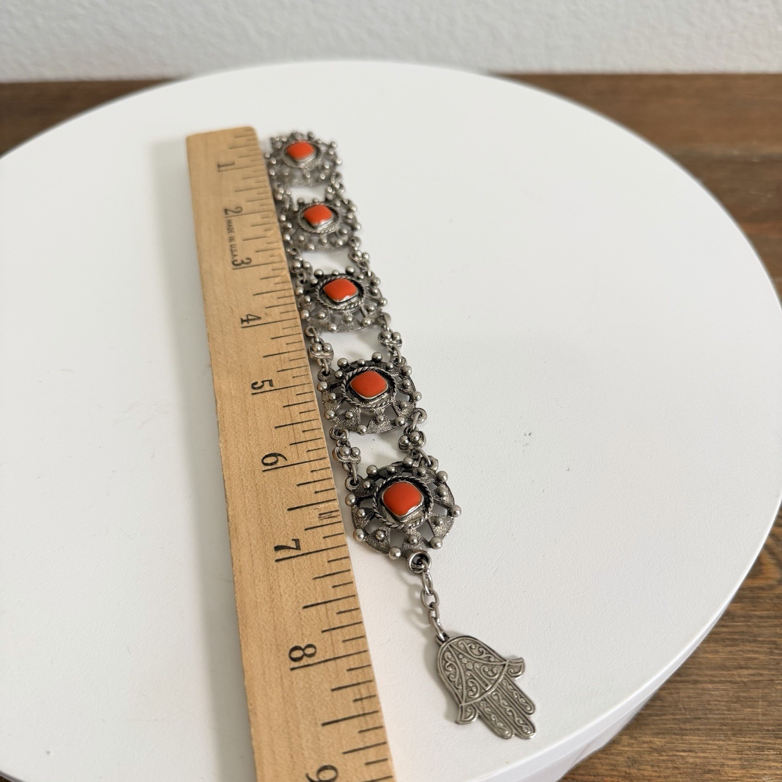 Vintage Souvenir Du Maroc Ornate Silver Bracelet w Square Beads