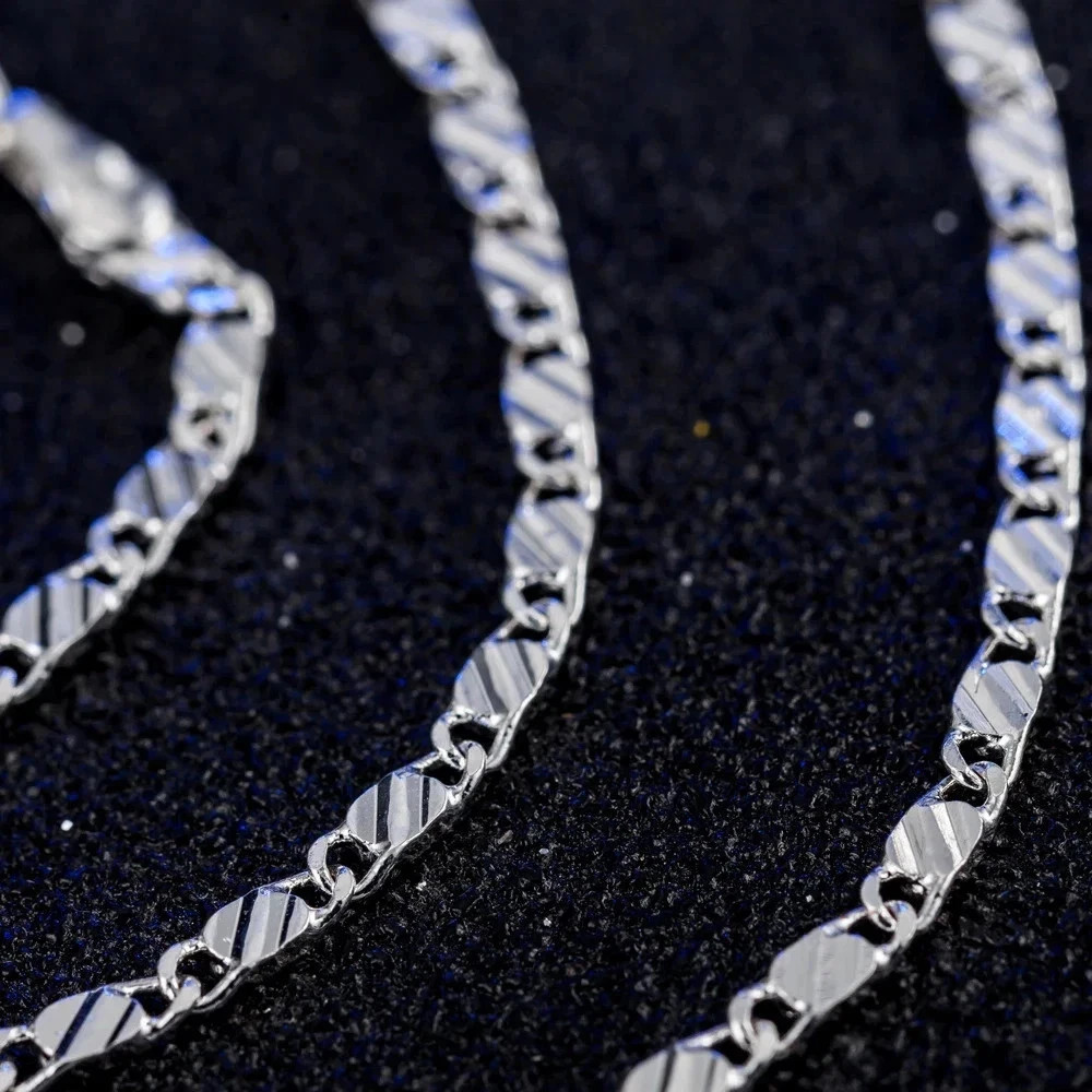 New 925 Sterling Silver fine 2MM flat Clavicle chains Necklaces for Men Women