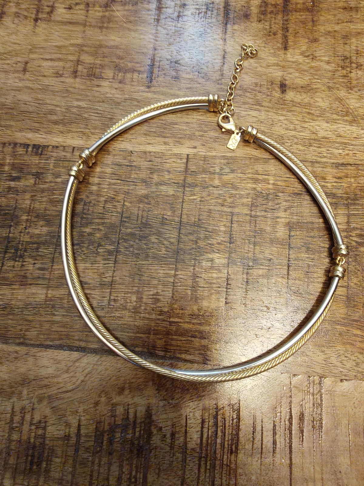 Gold Tone Collar Choker Necklace Round Link Chain Adjustable Lobster Clasp