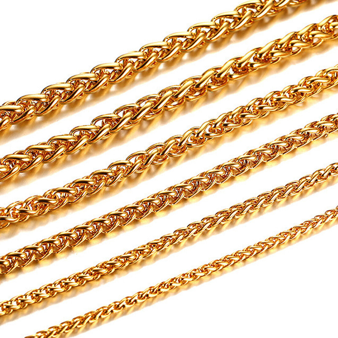 Silver/Gold Color Braided Wheat Link 3mm-7mm Mens Chain Stainless Steel Necklace