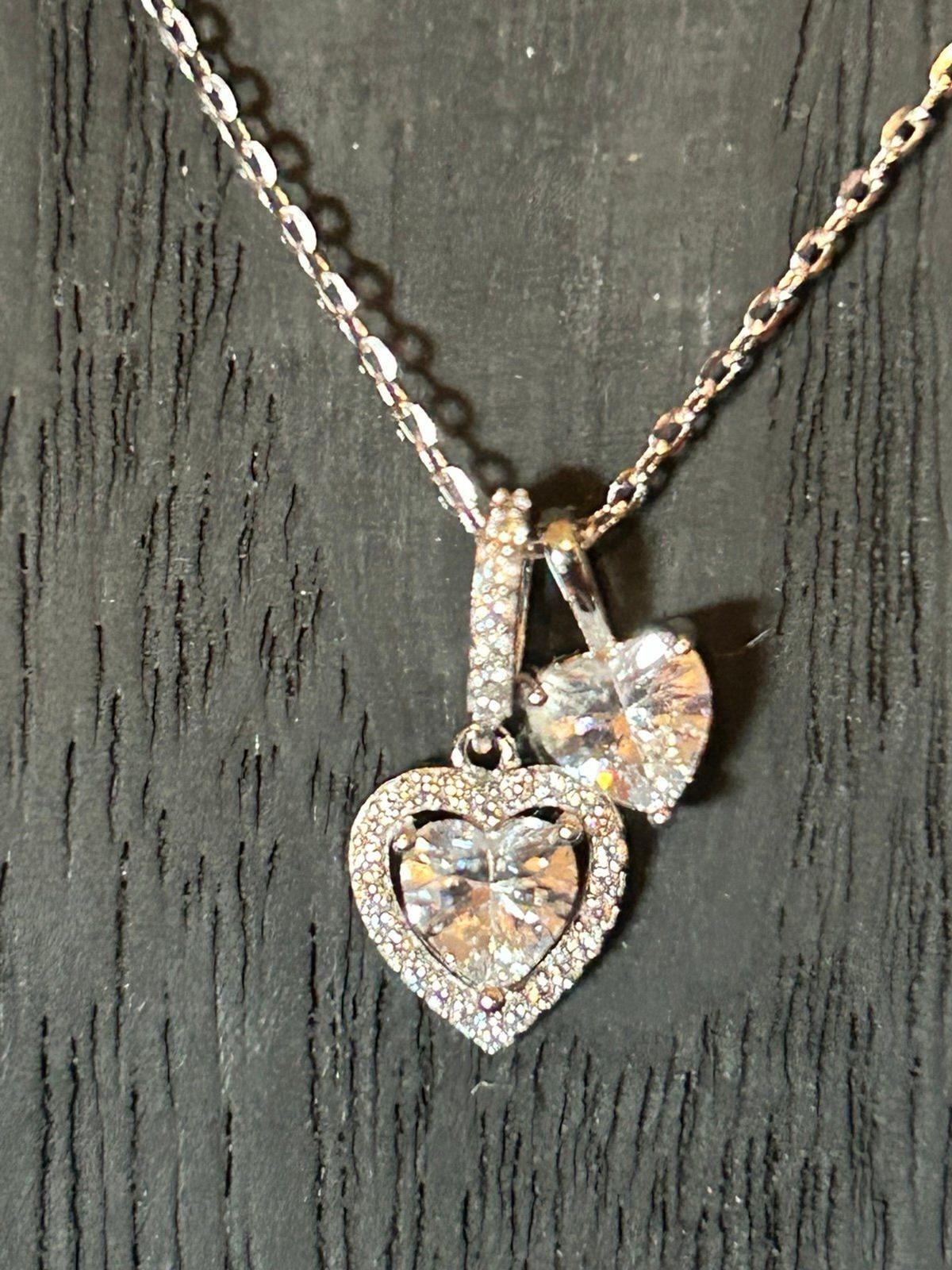 925 Sterling Silver Necklace with 2 Heart Pendants