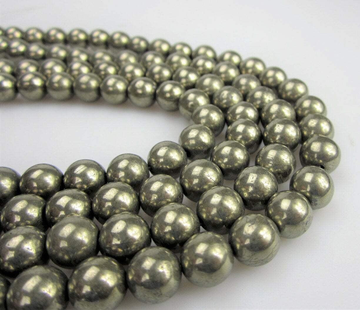 Pyrite Smooth Round Beads 2mm 3mm 4mm 6mm 8mm 10mm 12mm 15.5″ Strand