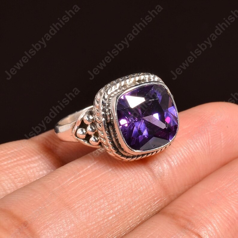 Natural Amethyst 925 Sterling Silver Band& Statement Ring Handmade Ring All Size