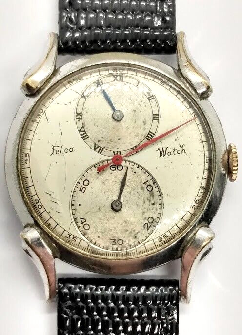 Rare Vintage Felca Regulator Men’s Watch Swiss Silver Tone Retro Wristwatch