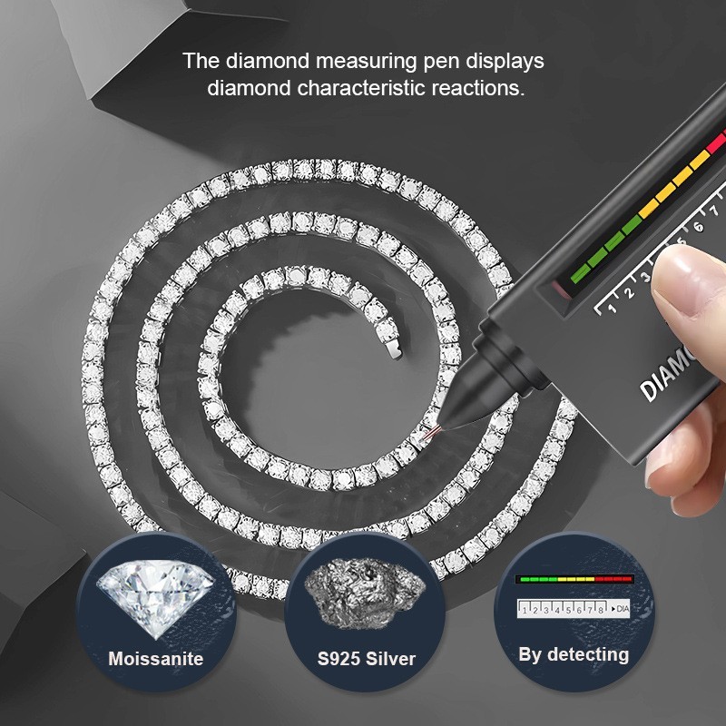 3MM MOISSANITE 925 Silver Tennis Chain Necklace – VVS D Color – Passes Tester
