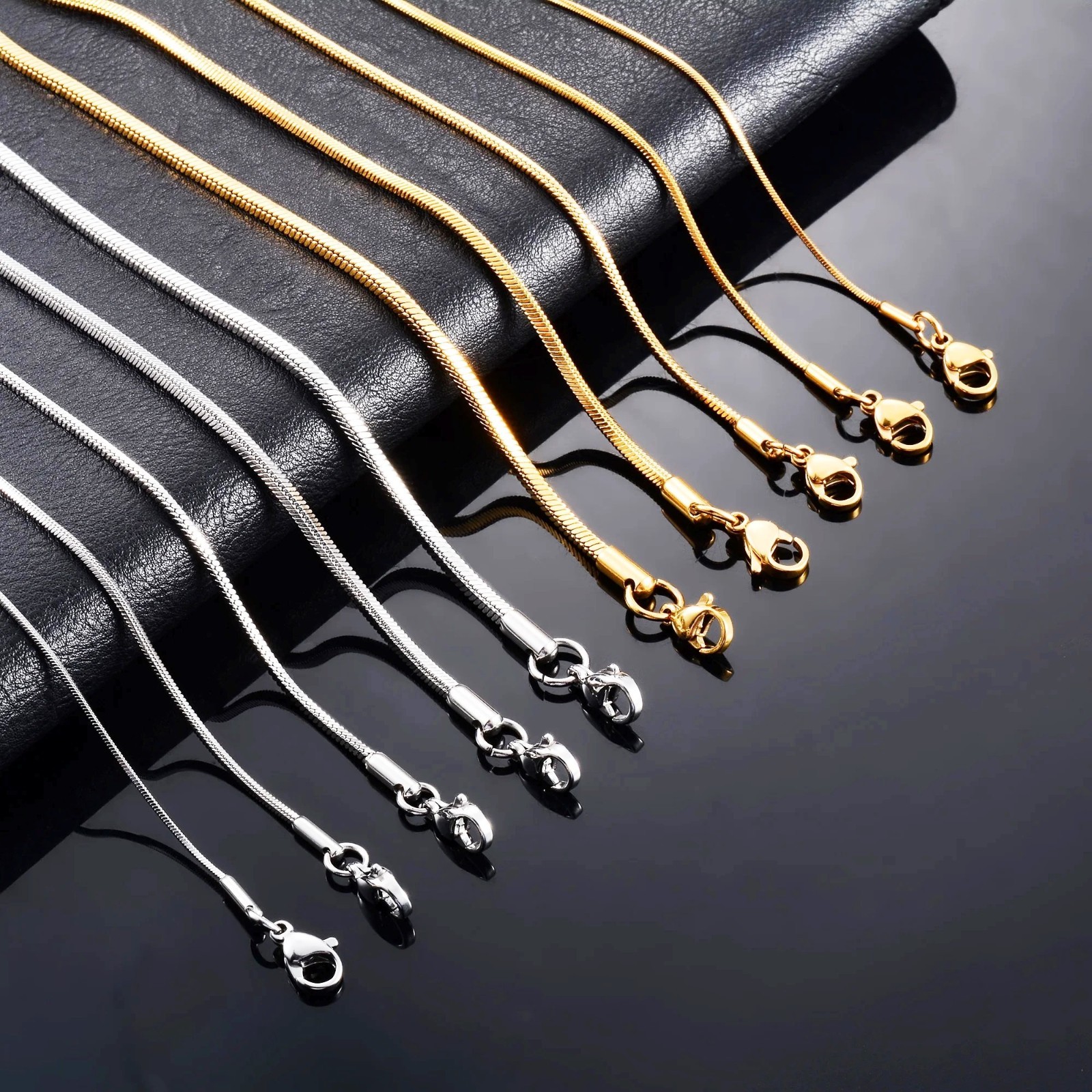 Snake Herringbone Gold/Silver stainless steel Chain Necklace Women Men 14/30 in