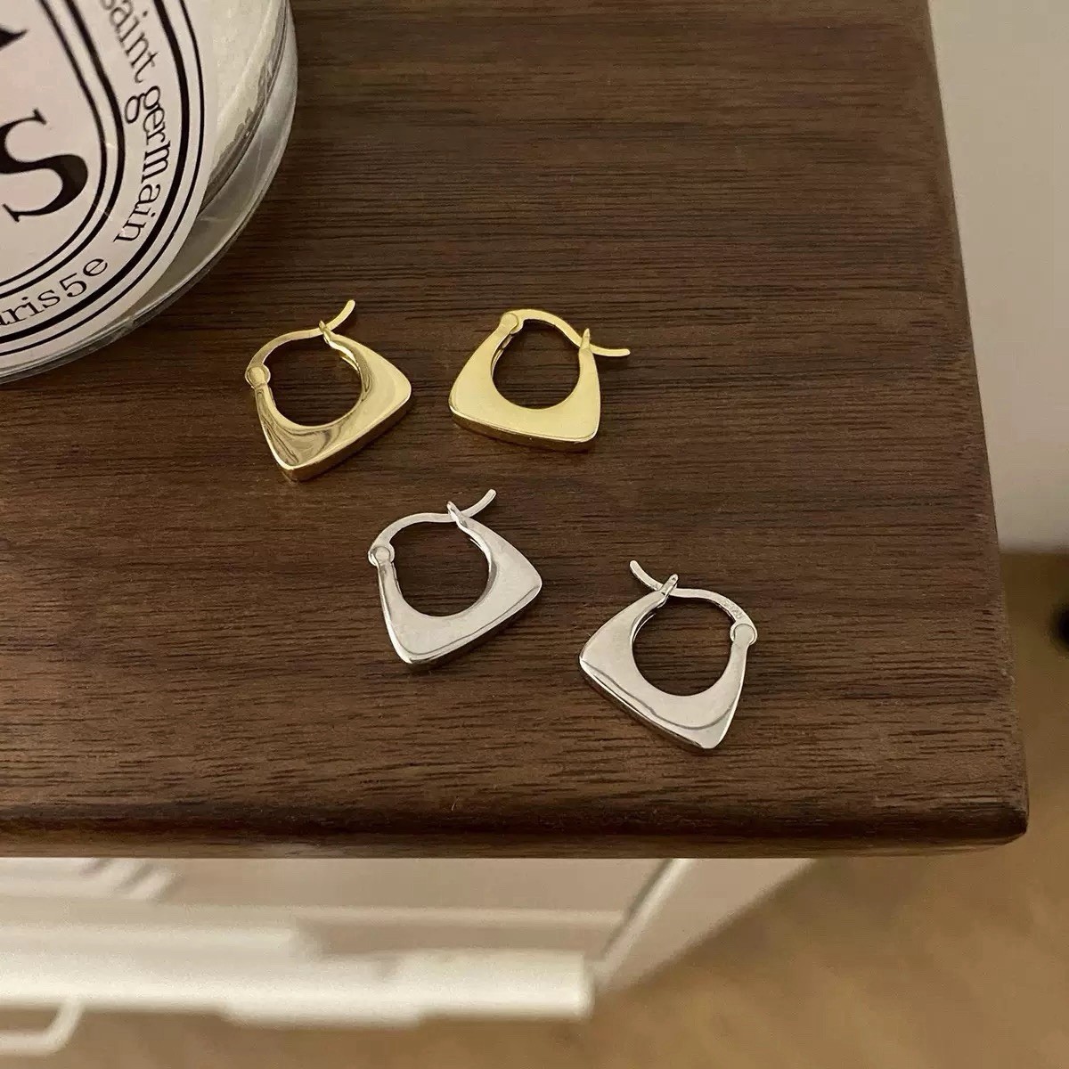 925 Silver Trapezoid Hoop Earrings Minimalist Geometric Huggie Earrings 439