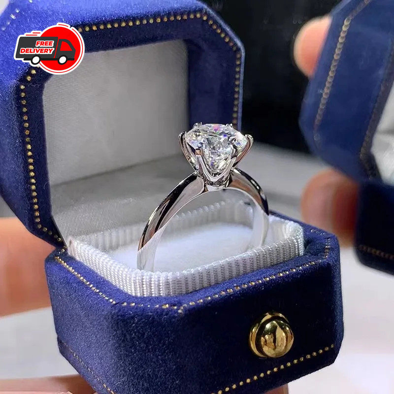 Solitaire ring Real 925 Sterling silver 1ct Moissanite cz Engagement Wedding