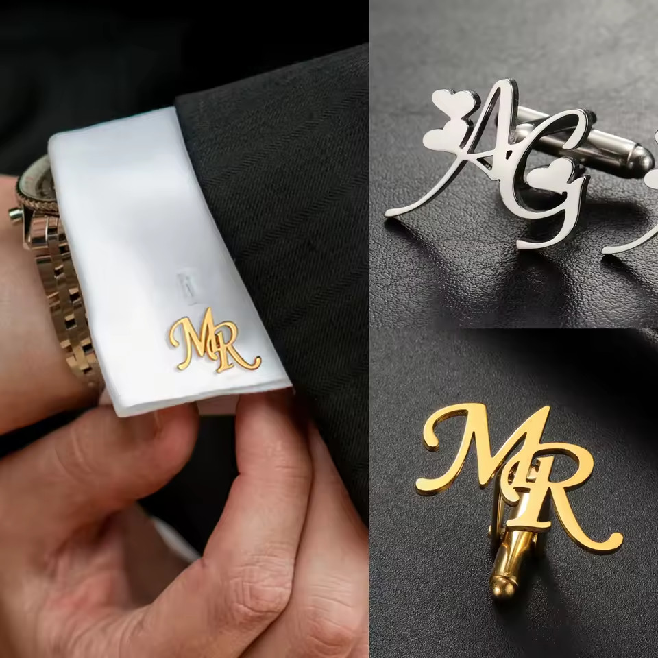 Custom Letters Name Initials Cufflinks Pair Jewelry Stainless Steel Men Women