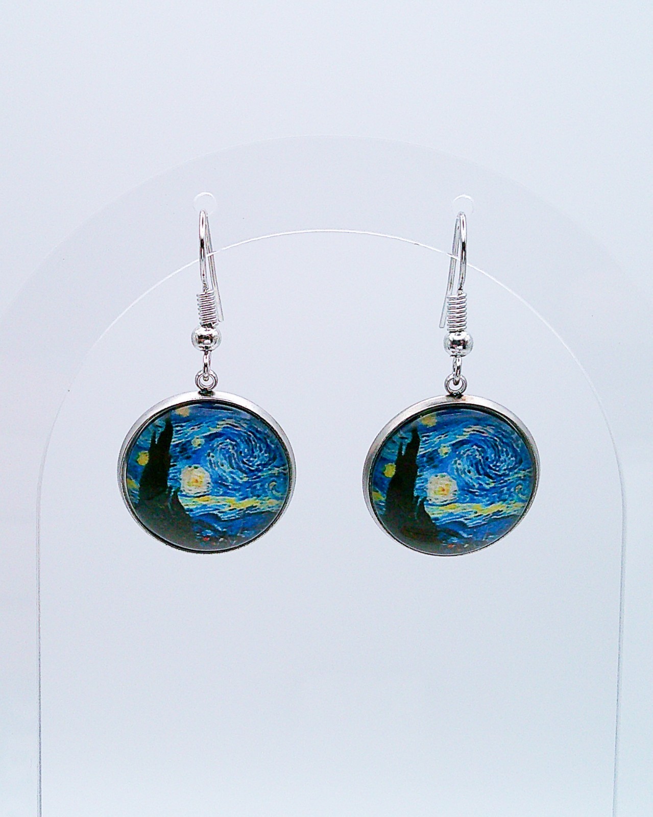 Starry Night Glass Drop Earrings with Stainless Steel Posts, BRAND NEW