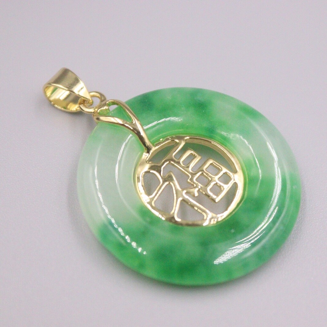 GP Heating Jade Pendant For Women Female Green 福 Round Lucky Pendant Gift