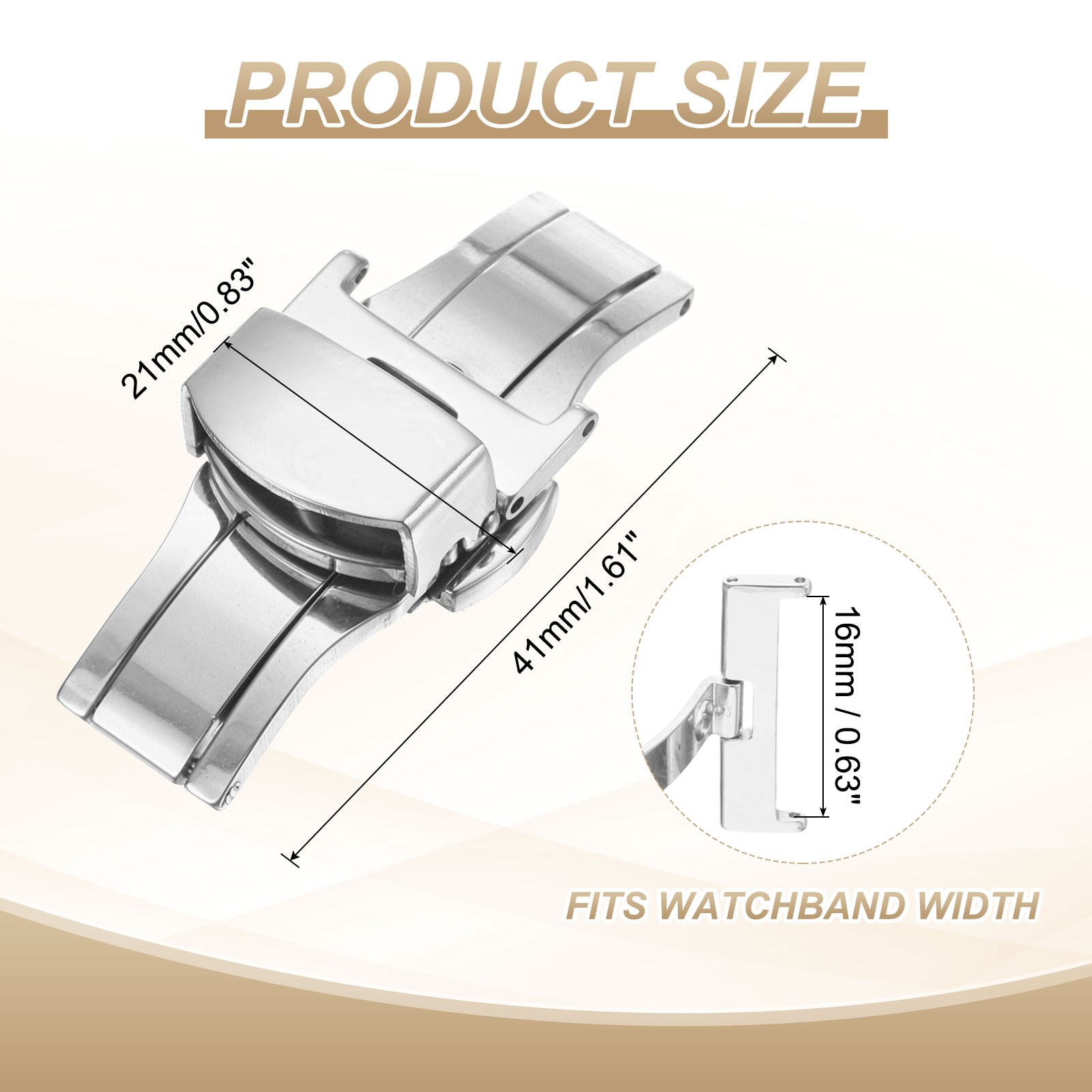 Stainless Steel Deployment Clasp 16mm Butterfly Folding Buckle Silver
