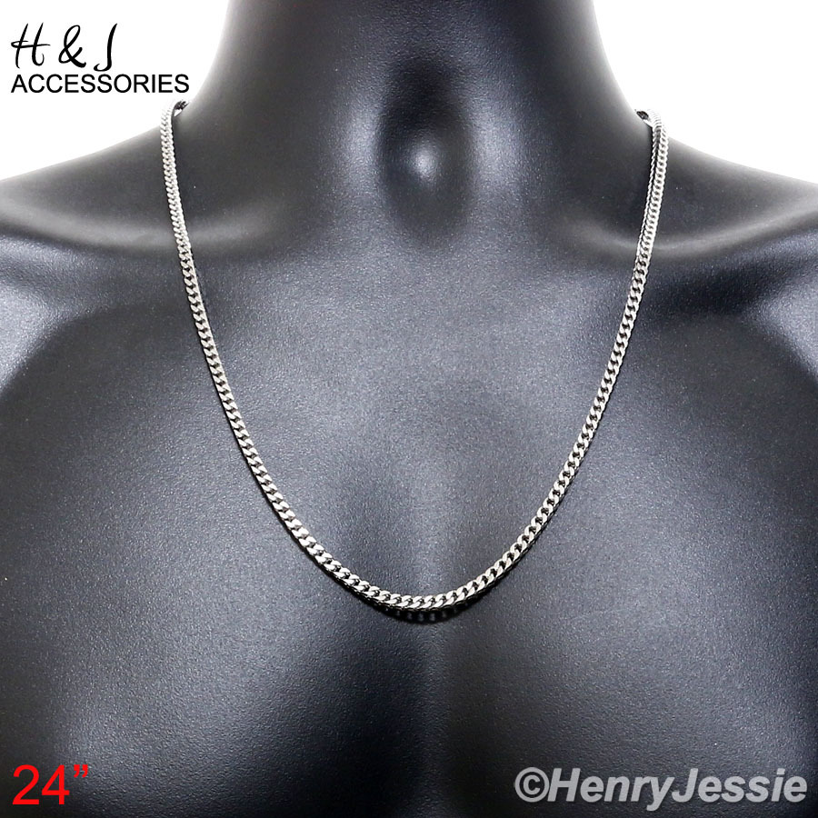 24″Stainless Steel 3mm Silver Classic Franco Box Cuban Curb Chain Necklace
