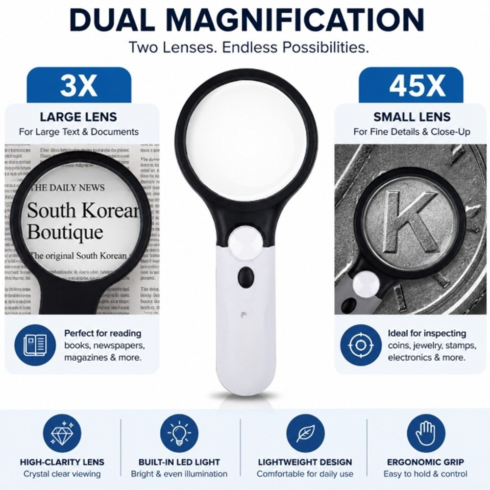 NEW 45X LED Jewelry Loupe Magnifier Handheld Reading Glass 3 Modes Portable