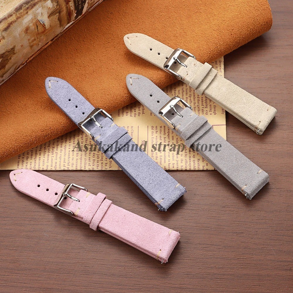 18 19 20 21 22 MM Soft Suede Leather Vintage Strap Watch Band Quick Release