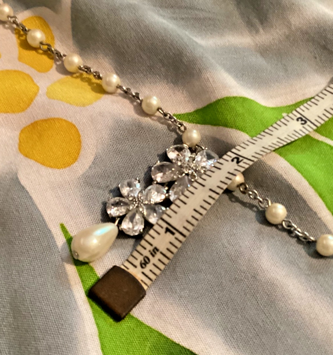Carolee Bridal Faux Pearl Silver Tone Chain Rhinestone Pendant Drop Necklace