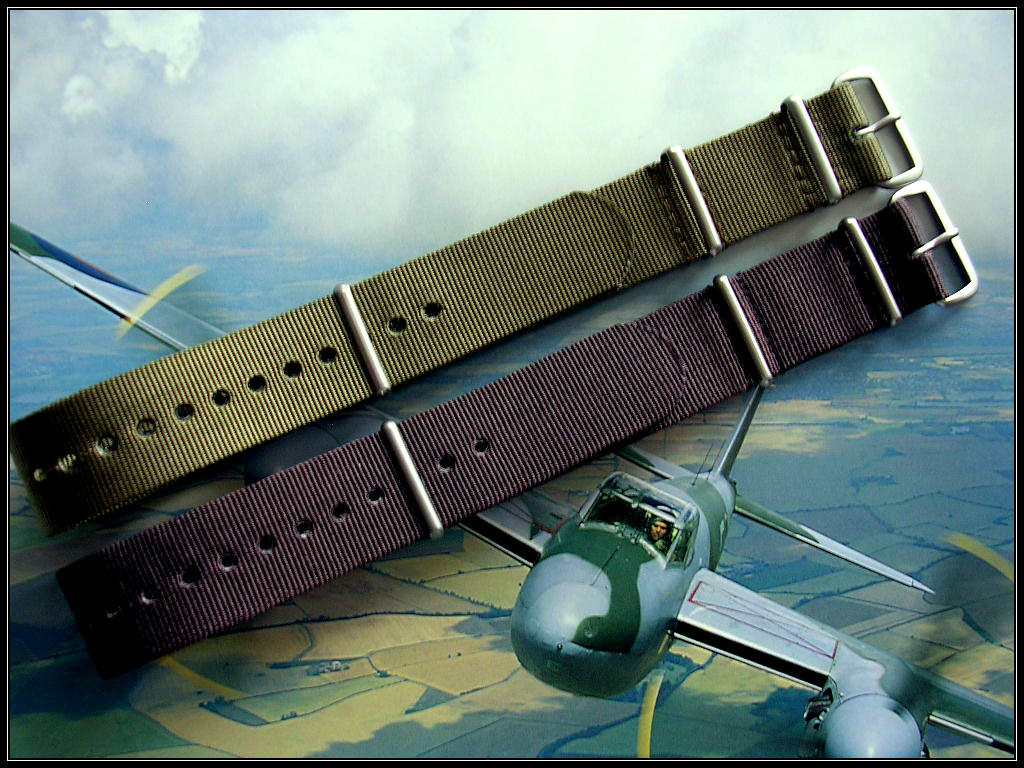 20mm Green NATO G10 Ballistic nylon Military combat watch band 2 pak IW SUISSE