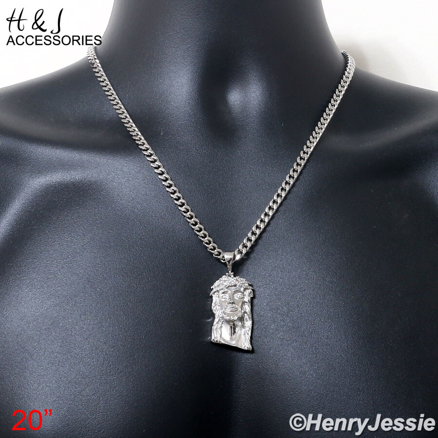 18″-40″MEN Stainless Steel 5mm Silver Cuban Curb Chain ICY CZ Jesus Pendant*P133