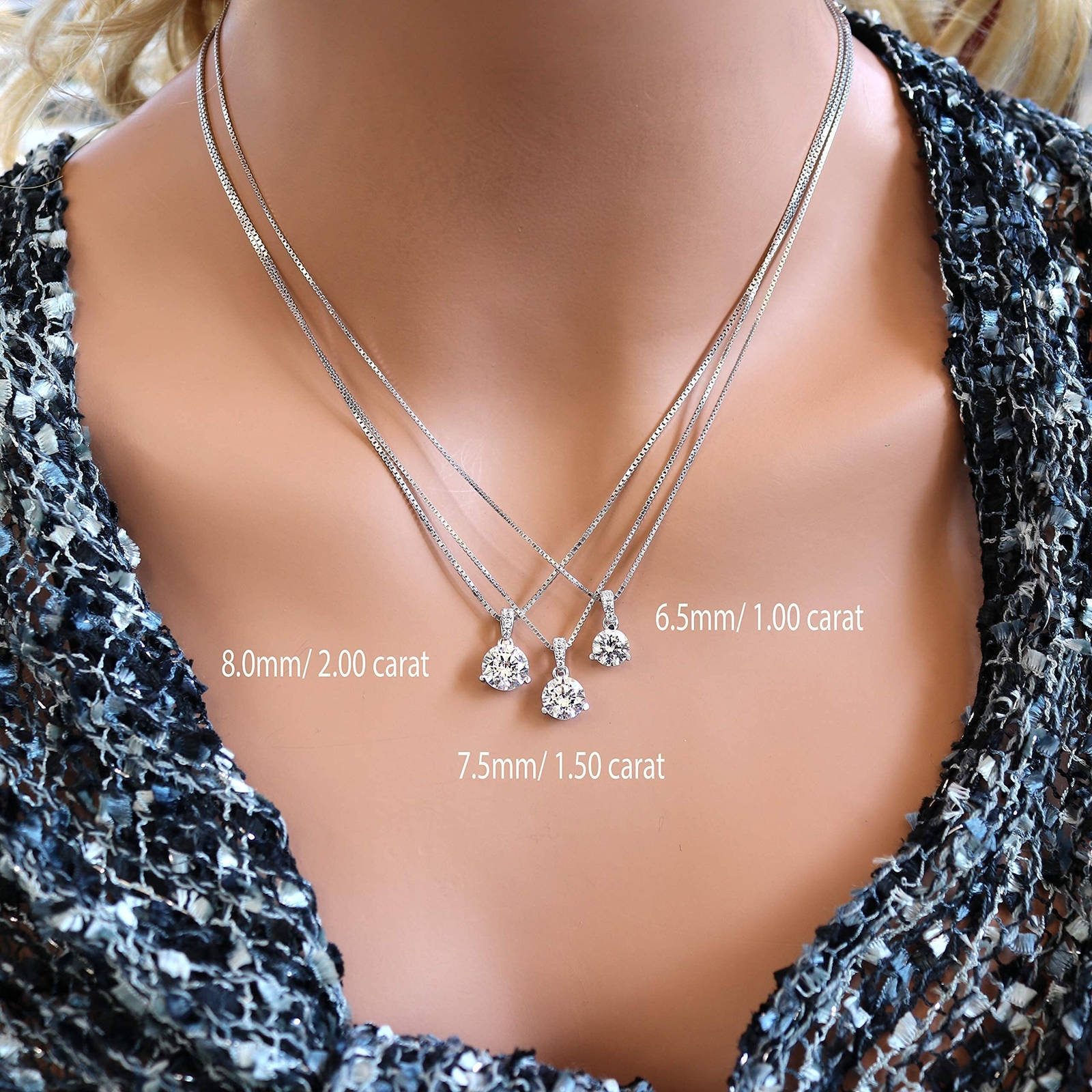 Platinum Plated 925 Sterling Silver 3-Prong Necklace With 1 TCW Cubic Zirconia