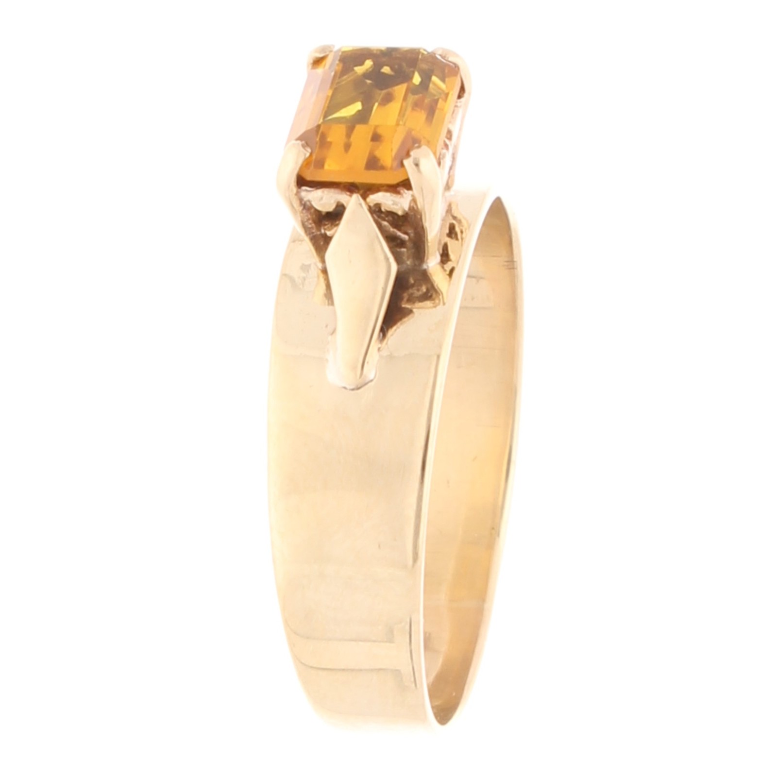 9Carat Yellow Gold Citrine Solitaire Ring (Size N) 7×5.5mm Head