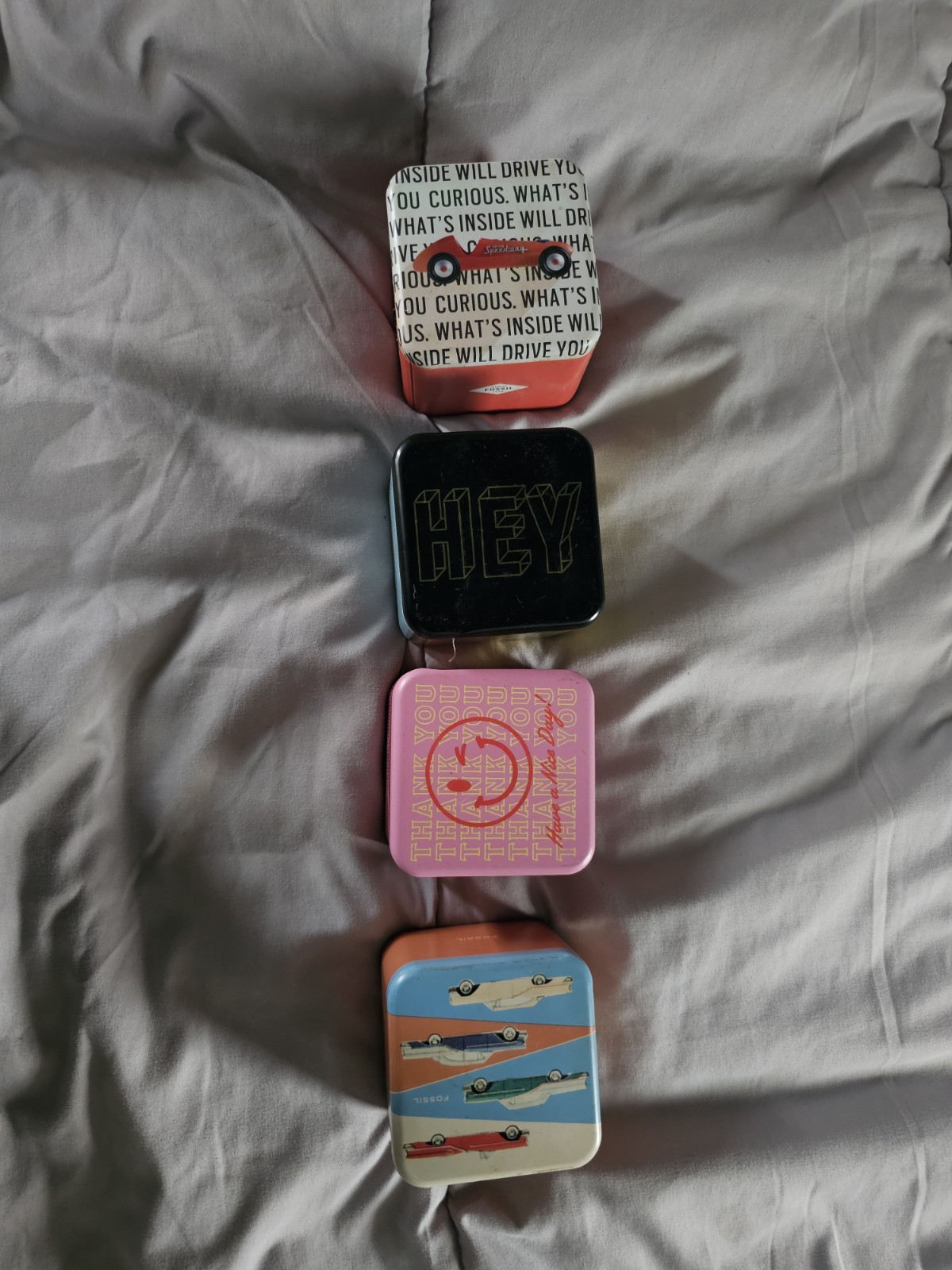 Fossil Analog Wristwatch Lot of 4 w/ Original Tins, Bands