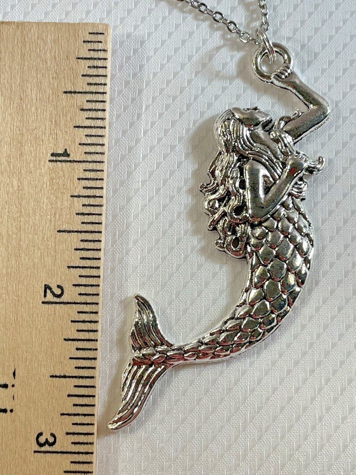 Mermaid Silver Pendant Necklace Stainless 20” Coastal Sea Life Jewelry NEW