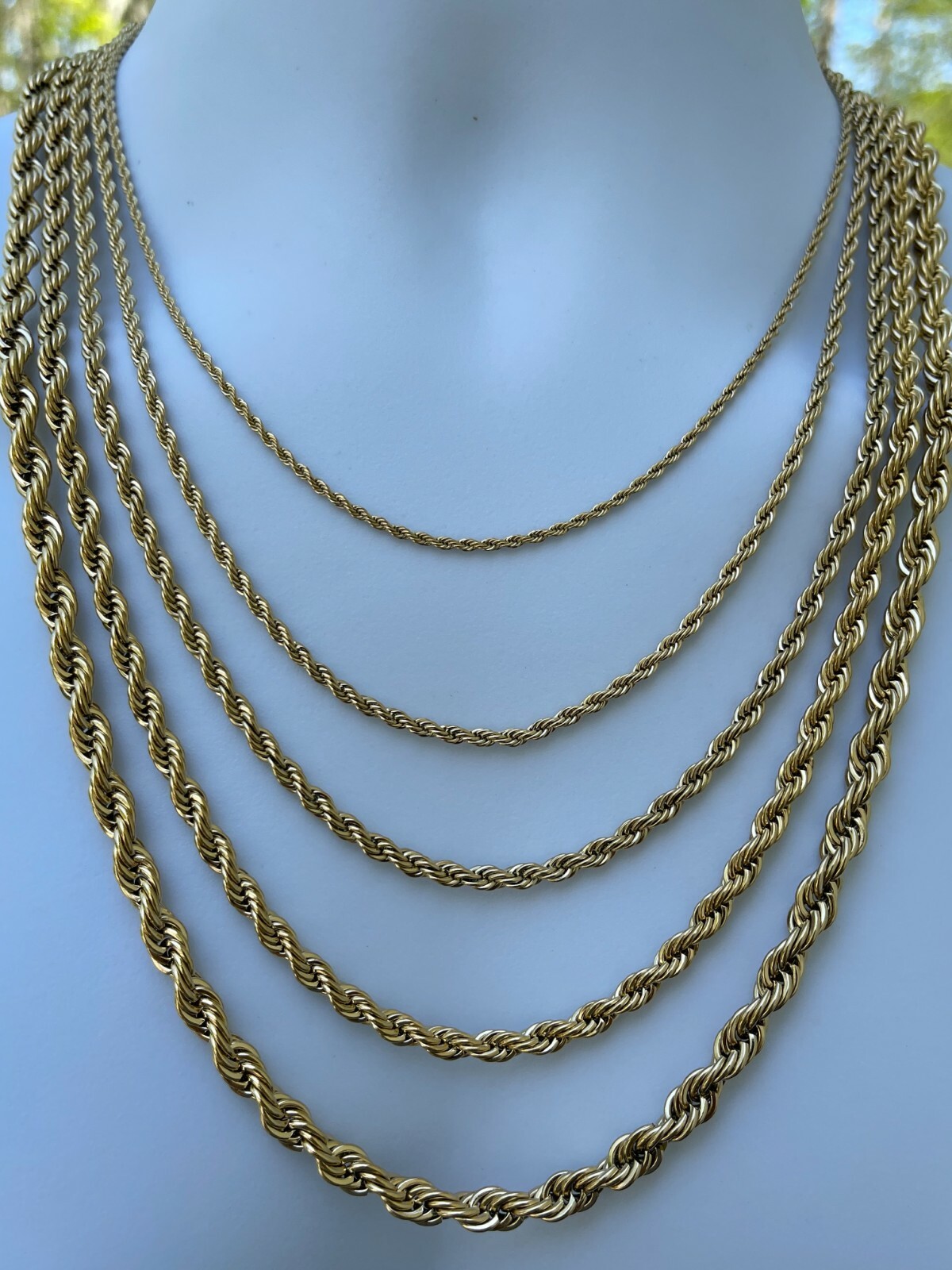 Men’s Real Rope Chain Necklace 14k Gold Plated Stainless Steel – 2mm-6mm 18-30″