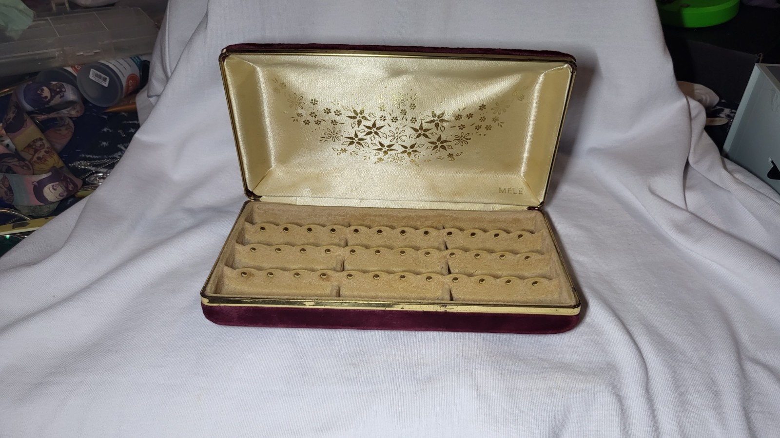 Vintage MELE Red Velvet Jewelry Box Rings Earrings Bracelets Hardcase Hardshell