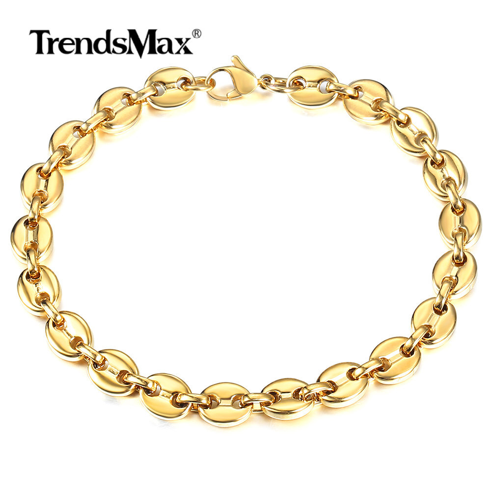 7/9/11mm For Unisex Chain Gold Plated Stainless Steel Marina Link Bracelet 7-9″