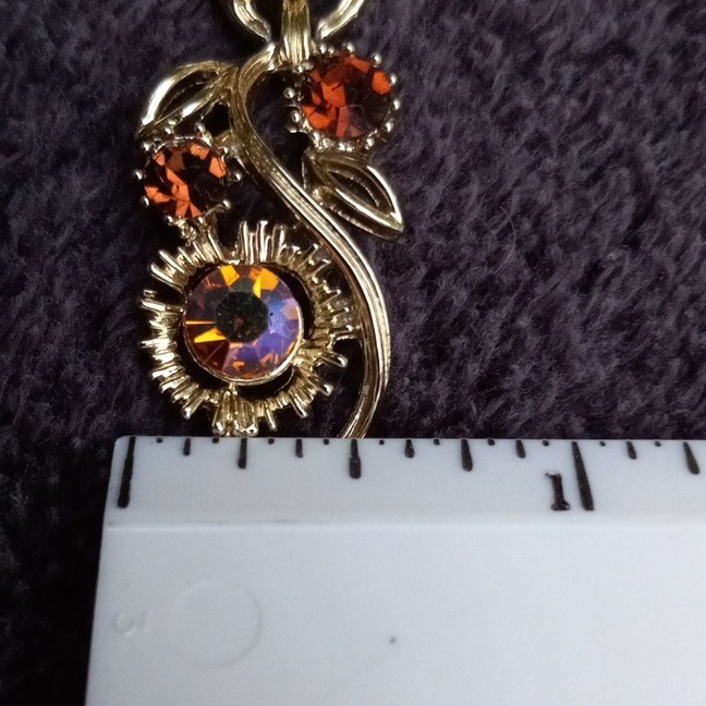 Gold Tone Link Chain Bracelet Amber Orange Round Stones w/ Clasp 7 in