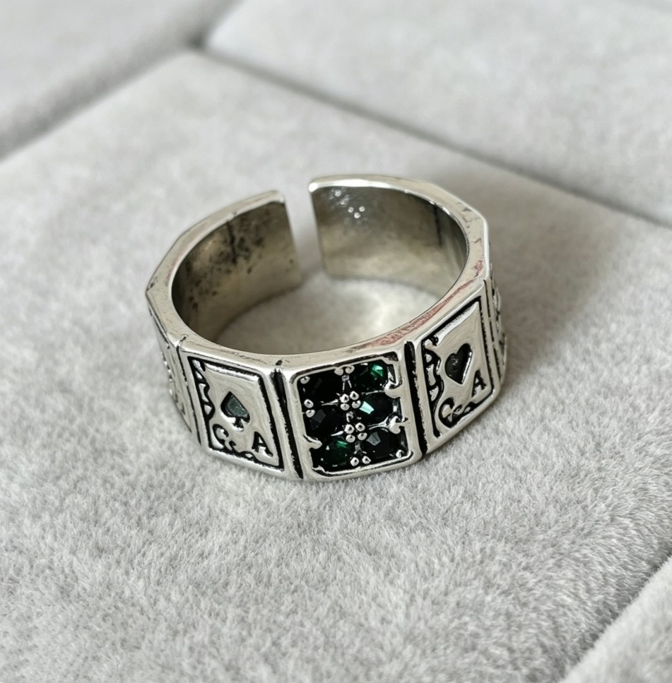 Retro Silver Plated Alloy Open Ring Black CZ Adjustable Punk Lucky Open Ring