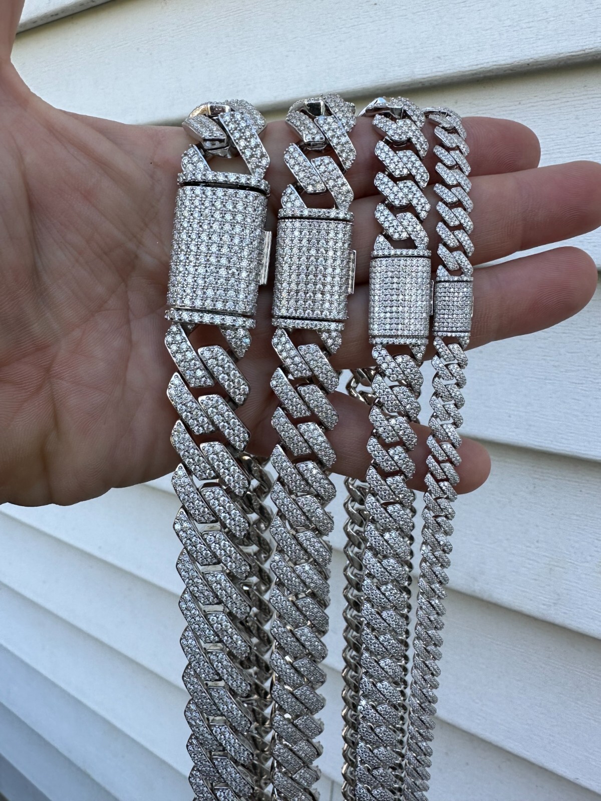 MOISSANITE Real Miami Cuban Link Prong Chain Iced Hip Hop 925 Silver Necklace