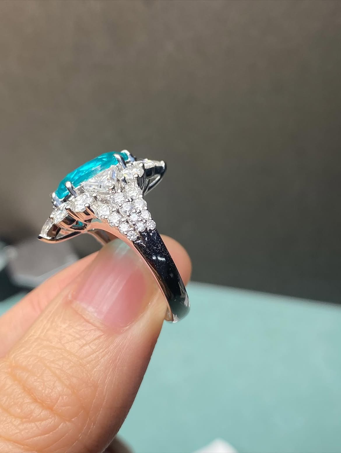4.45 CT Oval Cut Paraiba Tourmaline & Diamond Engagement Ring 14K White Gold