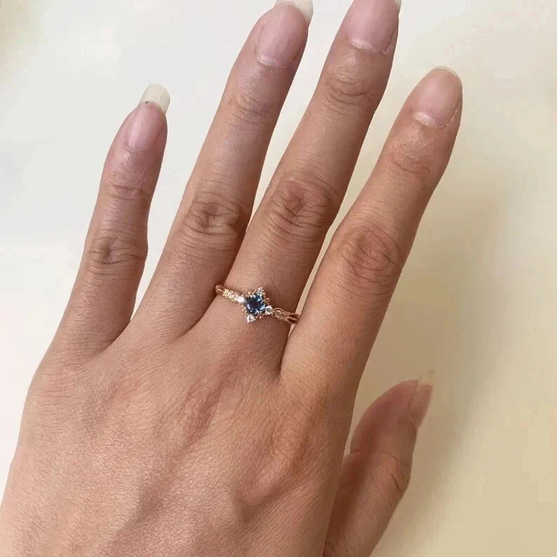 Art Deco Style Aquamarine Lab Created Diamond Engagement 14K Yellow Gold FN Ring