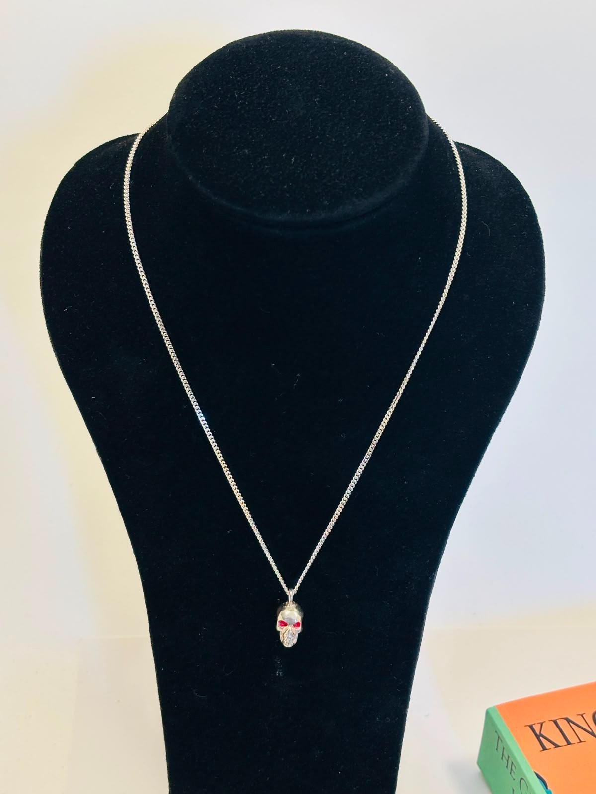 925 Silver 14mm Skull Red Eyes Pendant 22 inch chain Hand Made In UK HMJ047