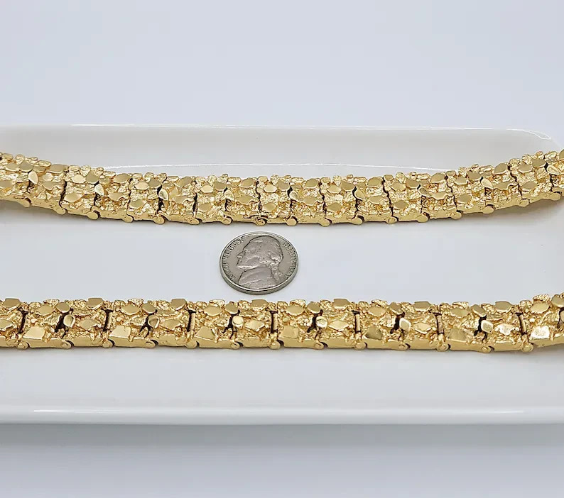 Gold Nugget Bracelet, 13mm & 15mm Bracelet, 14k Heavy Plated