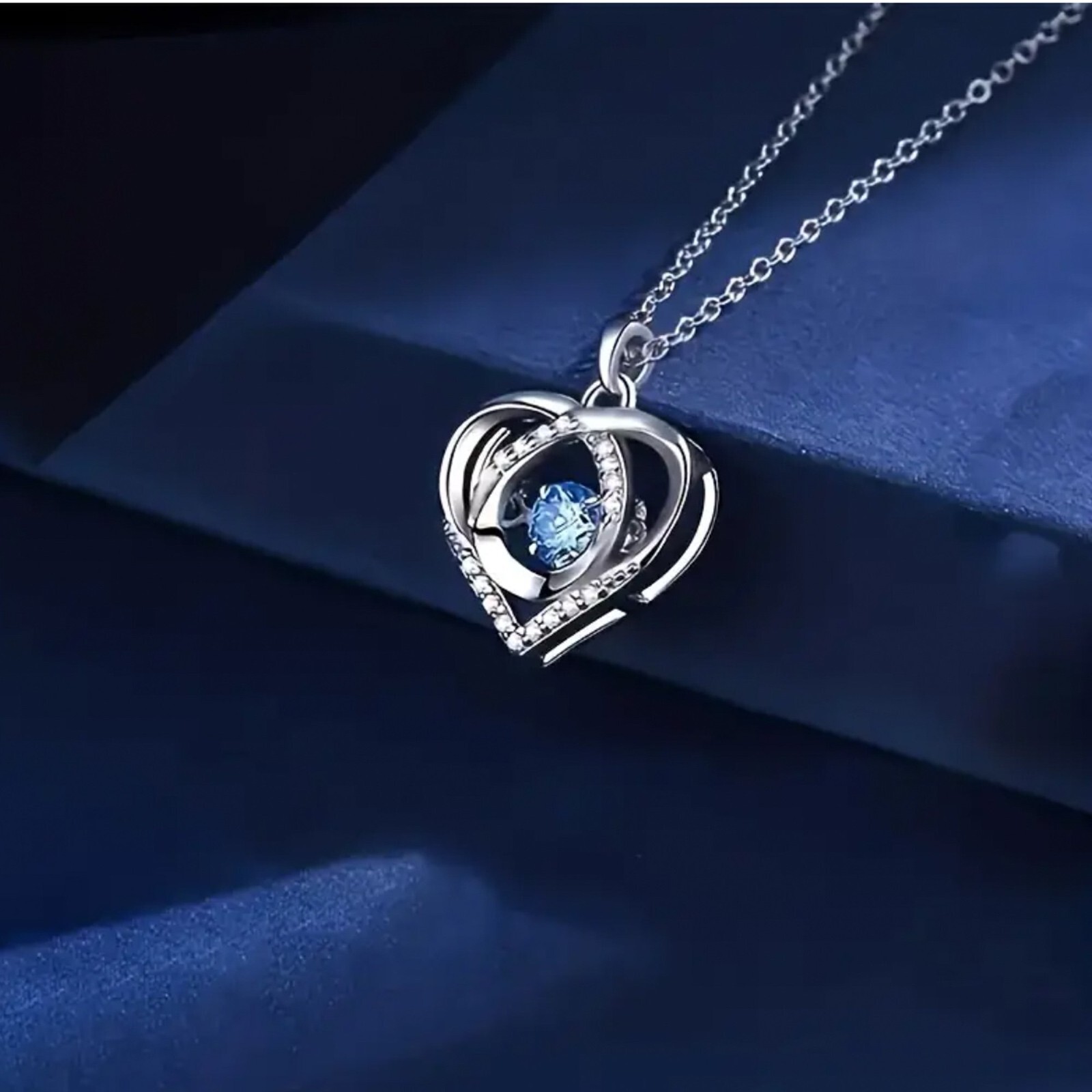 Love Heart Blue Moissanite Elegant Design Fashion Pendant Necklace Jewelry Gift