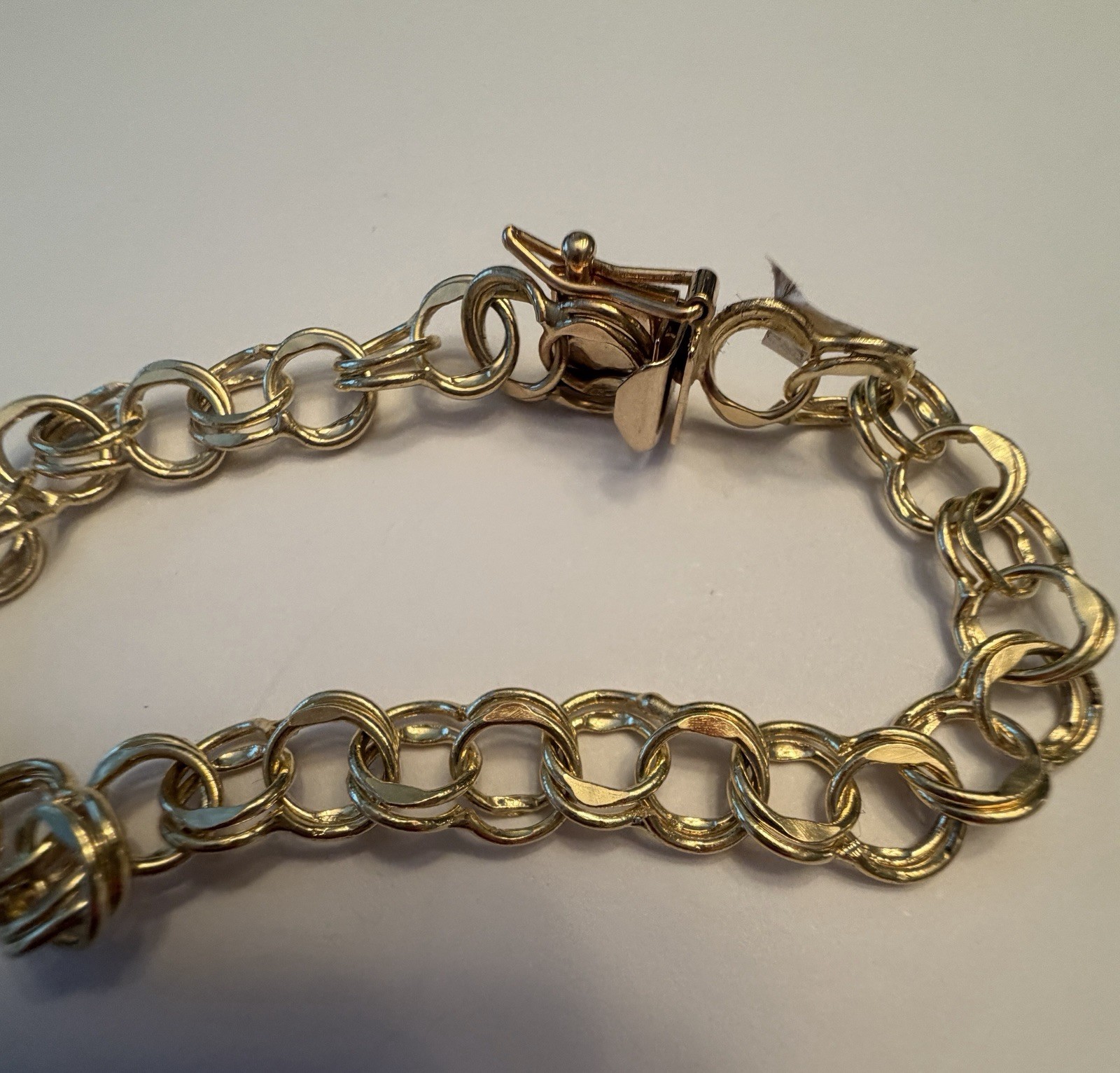 14k Yellow Gold Double Curb Link Chunky Charm Bracelet Polished Retro Never Worn