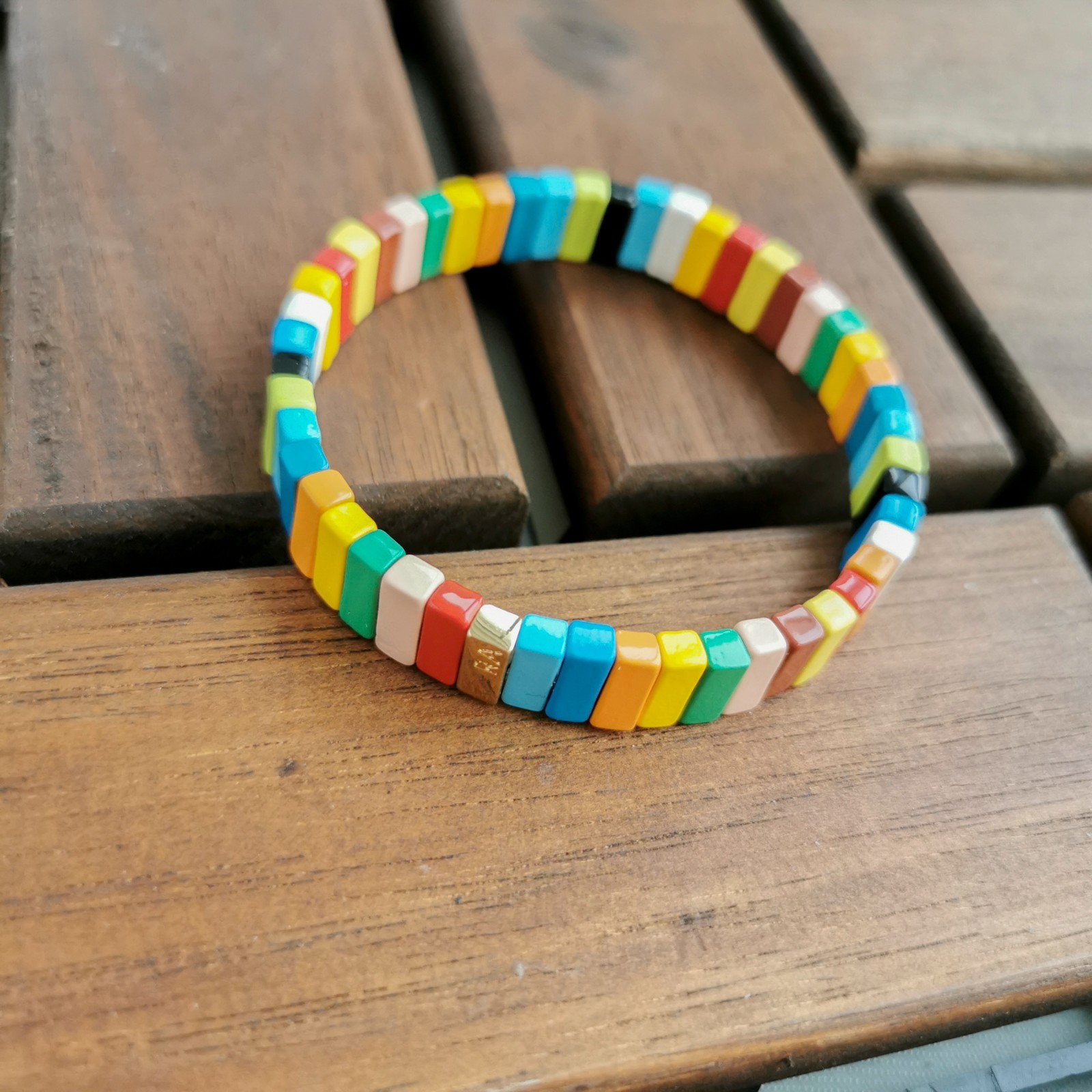 Roxanne Assoulin Rainbow Brite Bit X Bit Gold Enamel Stretch Bracelet Colorful