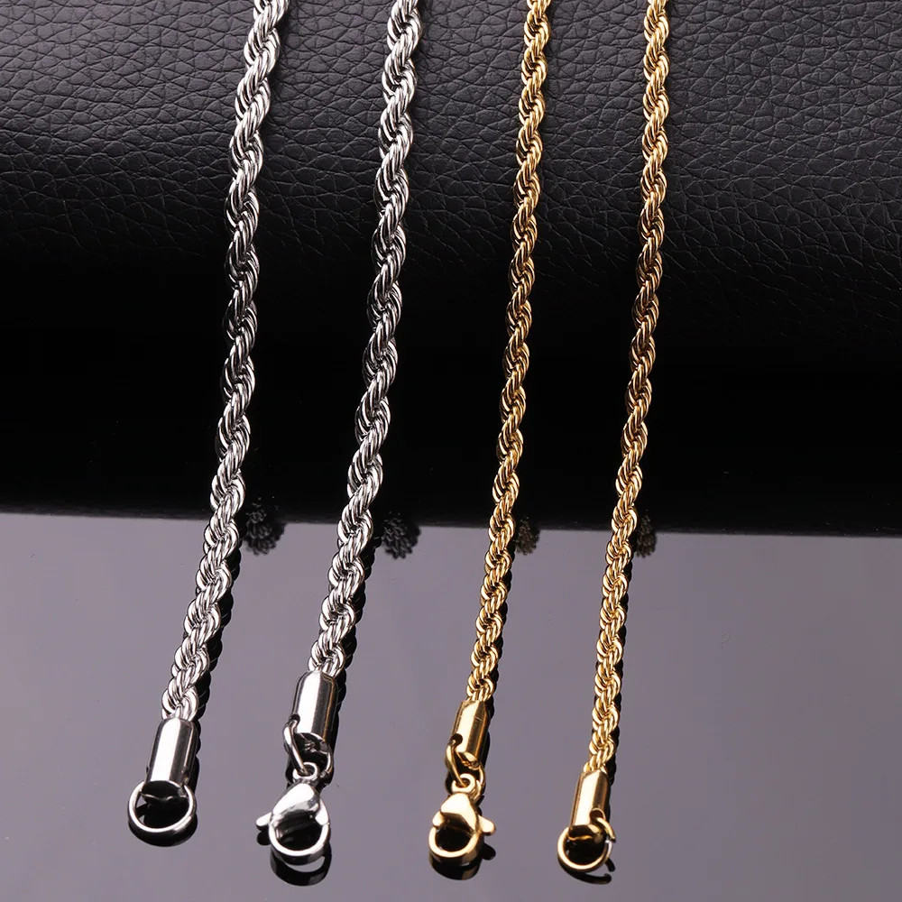 2mm Titanium Steel Twisted Chain Necklace Simple Men Necklace Hip Hop Men Stainl
