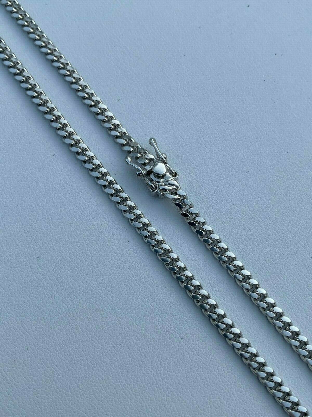 Men’s Miami Cuban Chain Solid 925 Sterling Silver 4mm 18-30″ Box Lock Necklace