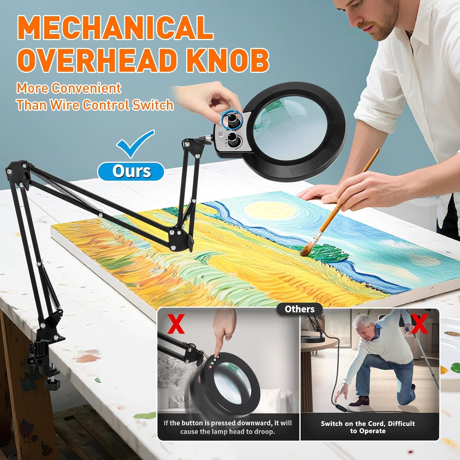 12X Magnifying Glass with Light and Stand, Extra-Long Arm Magnifying Lamp Overhe