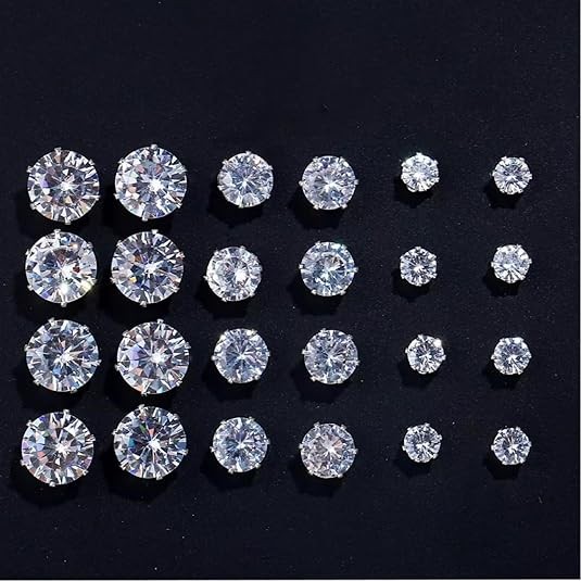 Silver Alloy Zircon Stud Earrings Set 12 Pairs Round Six Prong for For CRYSTAL